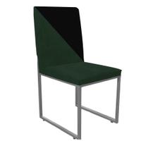 Cadeira Office Stan Duo Sala de Jantar Industrial Ferro Prata Suede Verde e Preto - Ahz Móveis