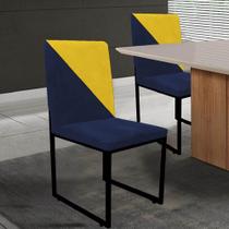 Cadeira Office Stan Duo Sala de Jantar Industrial Ferro Preto material sintético Azul Marinho e Amarelo - Ahazzo Móveis