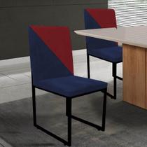 Cadeira Office Stan Duo Sala de Jantar Industrial Ferro Preto Sintético Azul Marinho e Vermelho - Ahz Móveis