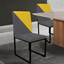 Cadeira Office Stan Duo Sala de Jantar Industrial Ferro Preto Sintético Cinza e Amarelo - Ahz Móveis