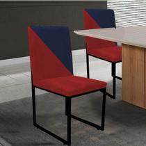 Cadeira Office Stan Duo Sala de Jantar Industrial Ferro Preto Suede Vermelho e Azul Marinho - Ahz Móveis