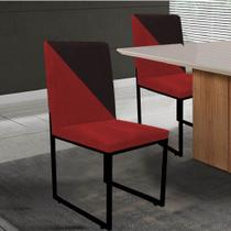 Cadeira Office Stan Duo Sala de Jantar Industrial Ferro Preto Suede Vermelho e Marrom - Ahz Móveis