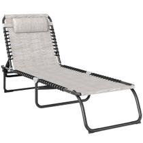 Cadeira Outsunny Folding Chaise Lounge, creme reclinável de 4 posições