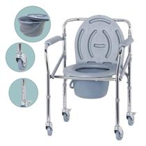 Cadeira P/ Banho 4 Rodas C/ Assento Dobravel 120kg inox Higiênica Hospitalar Home alumínio Obeso