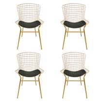 Cadeira para Cozinha Bertoia cor Dourado Fosco assento preto tubular 4 Peças