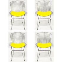 Cadeira para cozinha Bertoia Cromada assento amarelo aço maciço Kit com 4 unidades