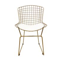 Cadeira para Cozinha Bertoia maciça tradicional cor Dourado fosco assento branco
