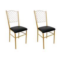 Cadeira para Cozinha com reforço cor Dourado Fosco assento preto encosto de grade 2 Unidades Cadeira para Cozinha com reforço cor Dourado Fosco assento preto encosto de grade 2 Unidades