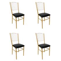 Cadeira para Cozinha com reforço cor Dourado Fosco assento preto encosto de grade 4 Unidades Cadeira para Cozinha com reforço cor Dourado Fosco assento preto encosto de grade 4 Unidades