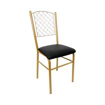 Cadeira para Cozinha com reforço cor Dourado Fosco assento preto encosto de grade Cadeira para Cozinha com reforço cor Dourado Fosco assento preto encosto de grade