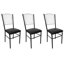 Cadeira para Cozinha Preta com reforço assento com rebaixe preto encosto de grade 3 Unidades Cadeira para Cozinha Preta com reforço assento com rebaixe preto encosto de grade 3 Unidades