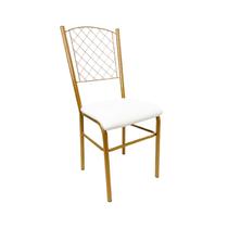 Cadeira para Cozinha reforçada cor Dourado Fosco assento branco encosto de grade