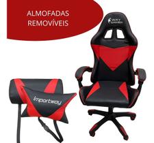 Cadeira Para Escritório Ergonômica Gamer Giratória Com Almofada Vermelha e Preta - Importway