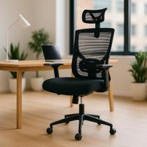 Cadeira Para Escritório Presidente Ergonômica Tela Mesh Apoio De Cabeça E Ajuste de Lombar Monaco Giratória Preta