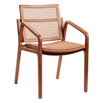 Cadeira para Mesa de Jantar Alice 54cm Madeira Maciça com Braço material sintético Caramelo - Sallar Home