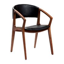 Cadeira para Mesa de Jantar Cyndi 53cm Madeira Maciça com Braço material sintético Preto - Sallar Home