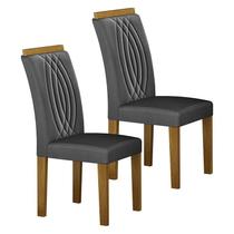 Cadeira para Mesa de Jantar Doha MDF Kit 2 Peças Freijó Joli Chumbo - Leifer Móveis
