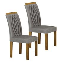 Cadeira para Mesa de Jantar Doha MDF Kit 2 Peças Freijó Linho Cinza - Leifer Móveis