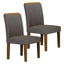 Cadeira para Mesa de Jantar Jade MDF Kit 2 Peças Freijó Linho Chumbo Leifer Móveis