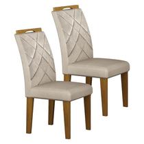 Cadeira para Mesa de Jantar Larissa New MDF Kit 2 Peças Freijó Joli Palha - Leifer Móveis