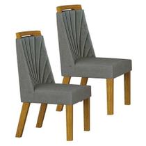 Cadeira Para Mesa De Jantar Liz Mdf Kit 2 Peças Freijó Linho Cinza Leifer Móveis