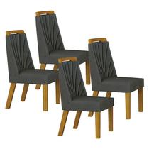 Cadeira para Mesa de Jantar Liz MDF Kit 4 Peças Freijó Linho Chumbo Leifer Móveis Cadeira para Mesa de Jantar Liz MDF Kit 4 Peças Freijó Linho Chumbo Leifer Móveis