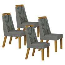 Cadeira para Mesa de Jantar Liz MDF Kit 4 Peças Freijó Linho Cinza Leifer Móveis