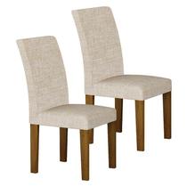 Cadeira para Mesa de Jantar Napoli MDF Kit 2 Peças Freijó Linho Palha Leifer Móveis