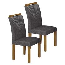 Cadeira para Mesa de Jantar Stela MDF Kit 2 Peças Freijó Linho Chumbo Leifer Móveis