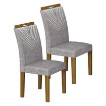 Cadeira para Mesa de Jantar Stela MDF Kit 2 Peças Freijó Linho Cinza Leifer Móveis