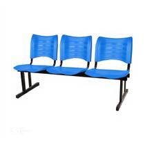 Cadeira para sala de espera PLÁSTICA 03 Lugares Cor Azul Mastcmol