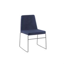 Cadeira para Sala de Jantar Escritório Estofada Linho Base em Aço Paris Azul/Preto Cadeira para Sala de Jantar Escritório Estofada Linho Base em Aço Paris Azul/Preto