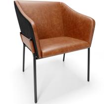 Cadeira Para Sala de Jantar Estar Living Olívia L02 material sintético Camel Preto - Lyam Decor