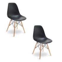 Cadeira Para Sala De Jantar Kit2 Eiffel Eames Preto Base Madeira R02 - D'rossi