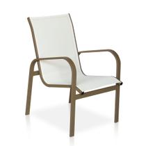 Cadeira Para Varanda, Área Externa, Gourmet e Jardim - Cappuccino em Tela Sling Branco - Móveis Com Valor
