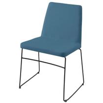 Cadeira Paris Daf Móveis Multilaminada Revestida em Espuma Linho Azul Jeans Base Aço Carbono Preto