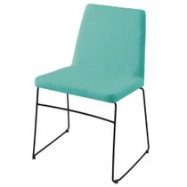 Cadeira Paris Daf Móveis Multilaminada Revestida Espuma Linho Azul Turquesa Base Aço Carbono Preto