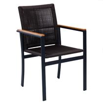 Cadeira Perpétua com Braço de Madeira em Corda Náutica e Alumínio Para Área Externa e Interna Marrom/Preto Fosco