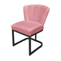Cadeira Pétala Base de Ferro Preta Veludo Rosa - Vallisa Decor