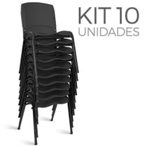 Cadeira Plástica Fixa Kit 10 A/E Preto Lara - Shopcadeiras