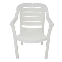 Cadeira plastica monobloco com bracos miami branca com o encosto vazado horizontal