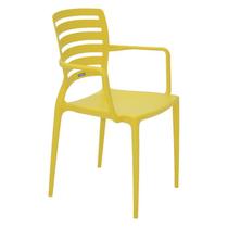 Cadeira plastica monobloco com bracos sofia amarela encosto vazado horizontal