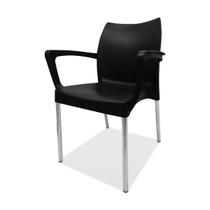 Cadeira plástica poltrona Milena pés de Alumínio Preta - INJEPLASTEC