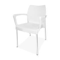 Cadeira plástica poltrona pés de Alumínio Branca