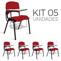 Cadeira Plástica Universitária Kit 5 A/E Vermelho Lara - Shopcadeiras