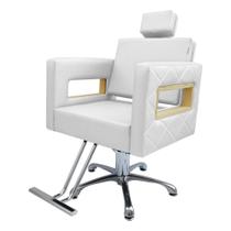 Cadeira Poltrana Para salão Hidráulica Berlin Fixa Branco Acetinado