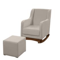 Cadeira Poltrona Amamentação e Balanço Áquila Plus Linho Bege C/ Puff