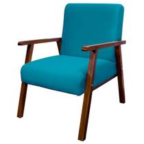 Cadeira Poltrona Bally para Sala Pés Madeira Tecido Azul Turquesa - Will Decor