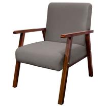 Cadeira Poltrona Bally para Sala Pés Madeira Tecido Cinza - Will Decor