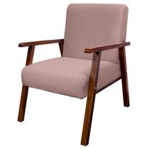 Cadeira Poltrona Bally para Sala Pés Madeira Tecido Rosa Rosê - Will Decor